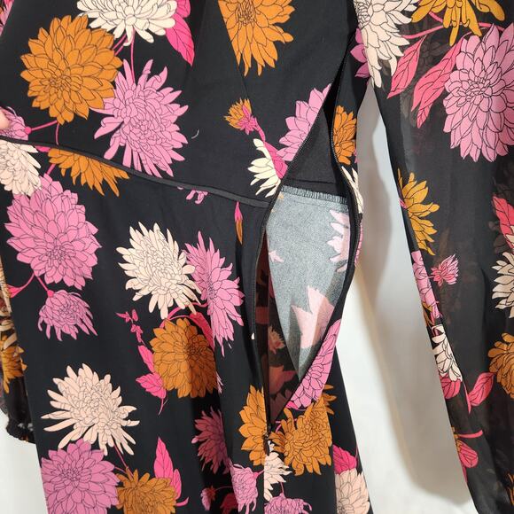 Ann Taylor Floral Chiffon Long Sleeve V neck Dress - Picture 8 of 9